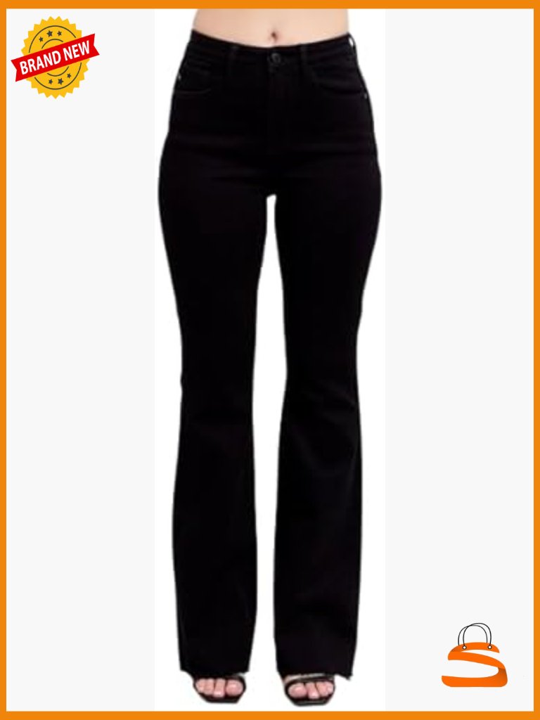 High-Waisted Flare Jeans With Star Stitch Detail, Stretch Comfort Denim